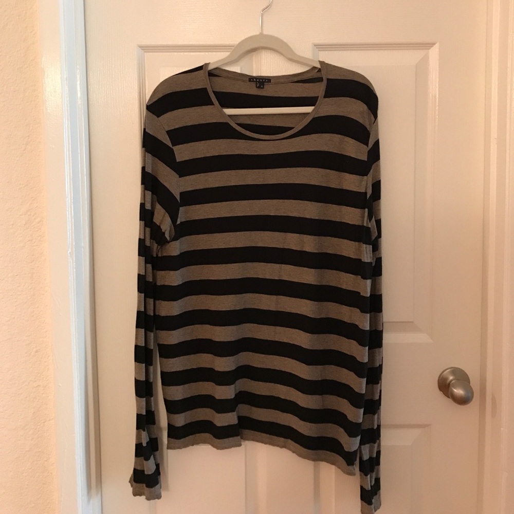 Theory tee Sz XL Tan Black tunic striped